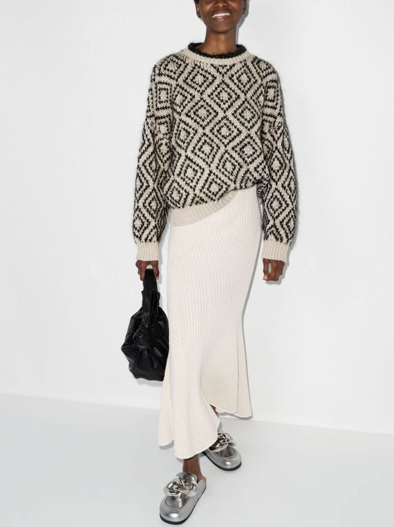 Black Geometric Intarsia Knit Sweater