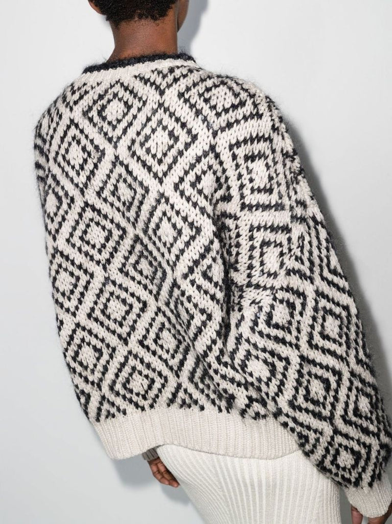 Black Geometric Intarsia Knit Sweater