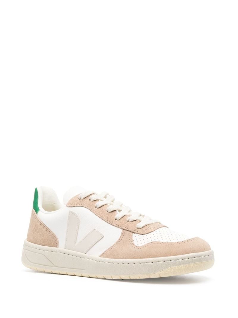 White V-10 Leather and Suede Low-top Sneakers