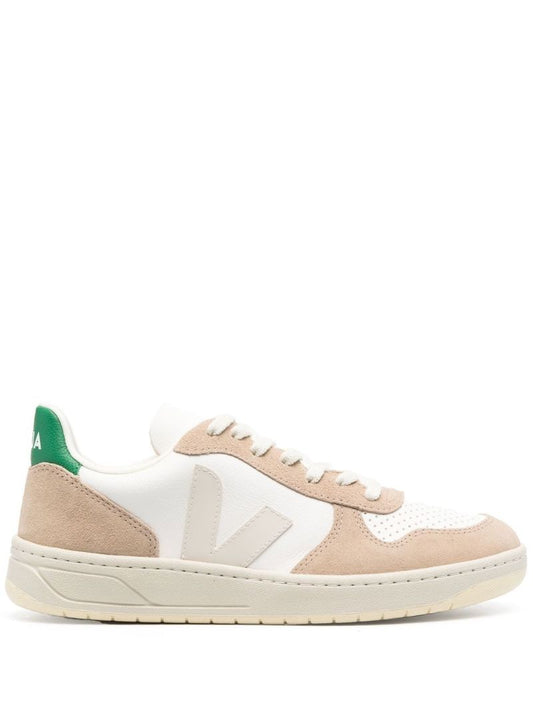 White V-10 Leather and Suede Low-top Sneakers