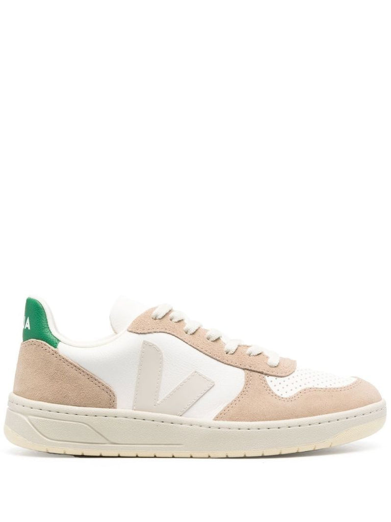 White V-10 Leather and Suede Low-top Sneakers