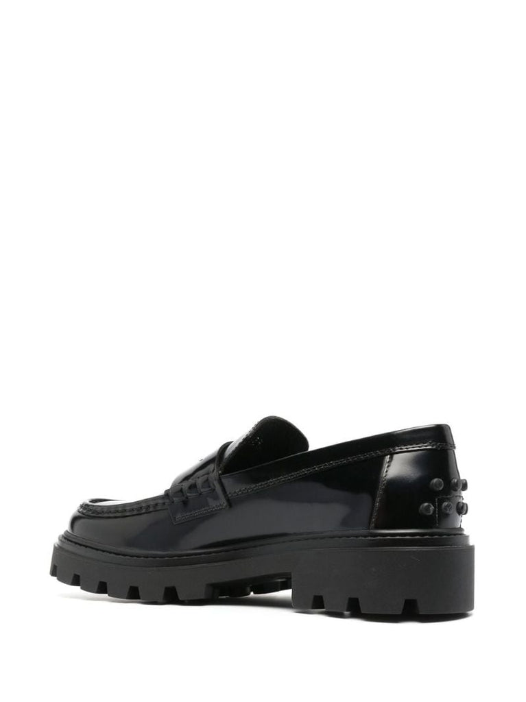 Black Chunky Leather Loafers