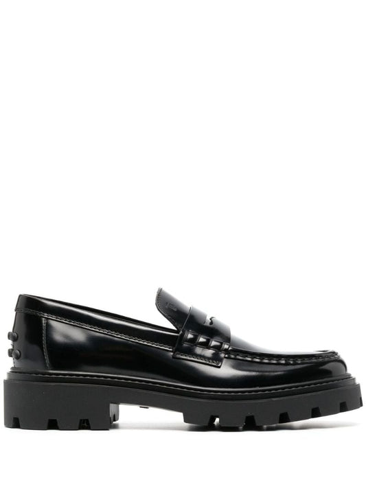 Black Chunky Leather Loafers