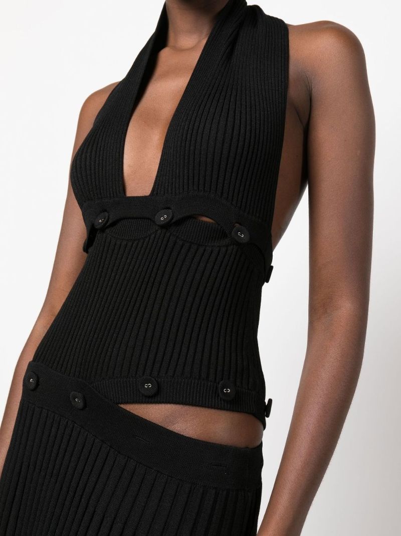 Black Buttoned Halterneck Dress