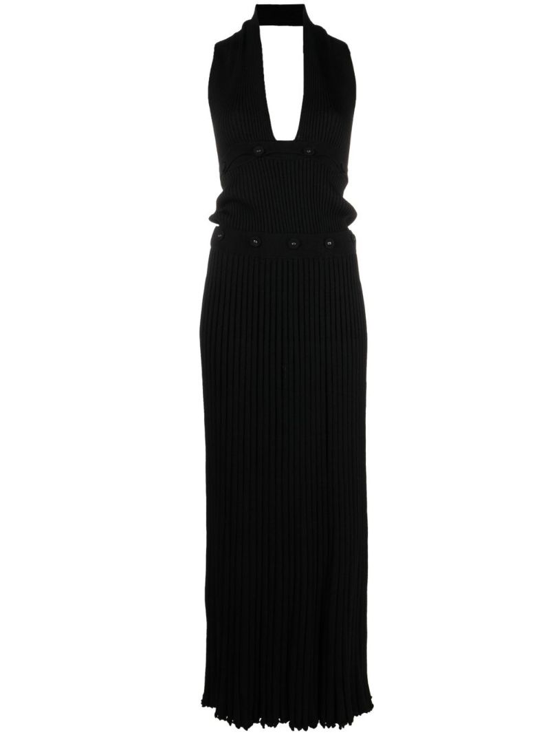 Black Buttoned Halterneck Dress