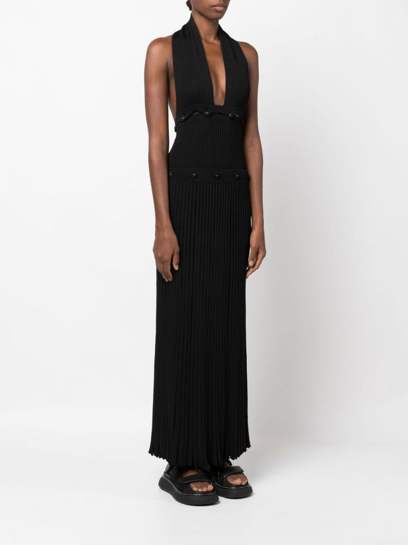 Black Buttoned Halterneck Dress