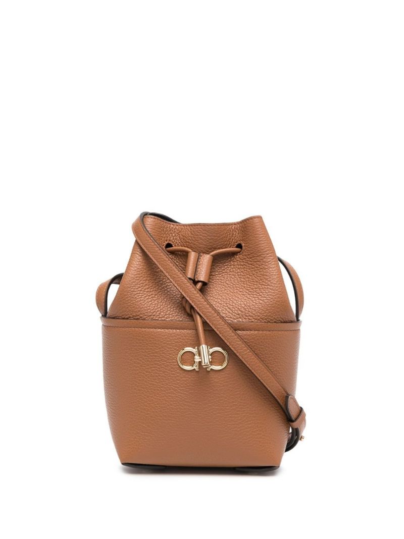 Brown Drawstring Bucket Leather Shoulder Bag
