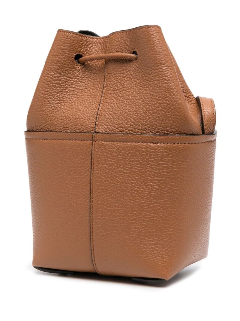 Brown Drawstring Bucket Leather Shoulder Bag
