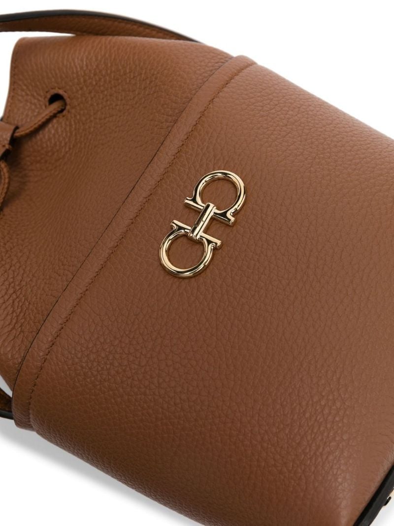 Brown Drawstring Bucket Leather Shoulder Bag