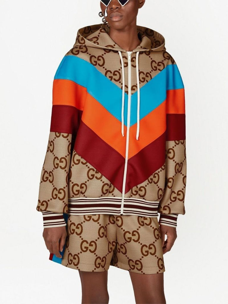 Neutral Jumbo Gg Canvas Zip Jacket
