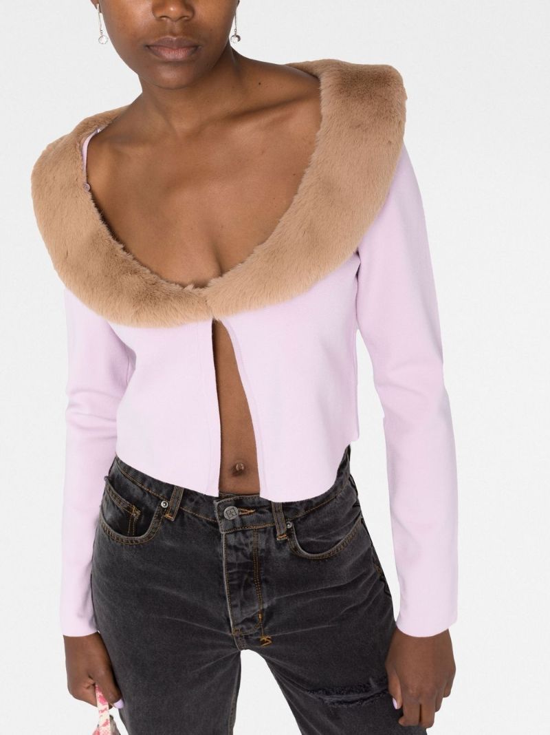 Purple Faux Fur Collar Cardigan