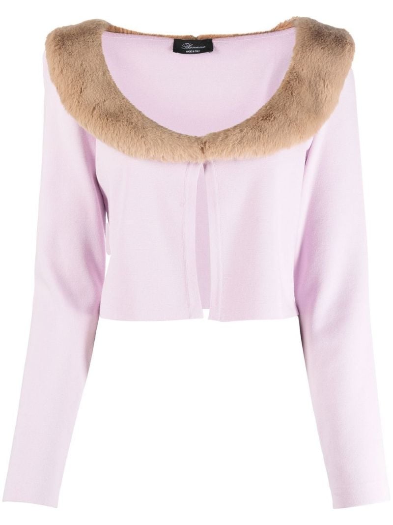 Purple Faux Fur Collar Cardigan