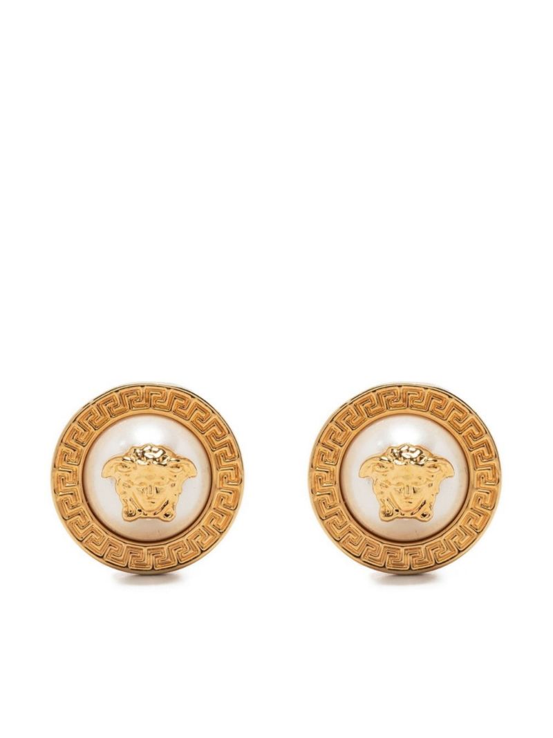 Gold-tone Medusa Pearl Stud Earrings