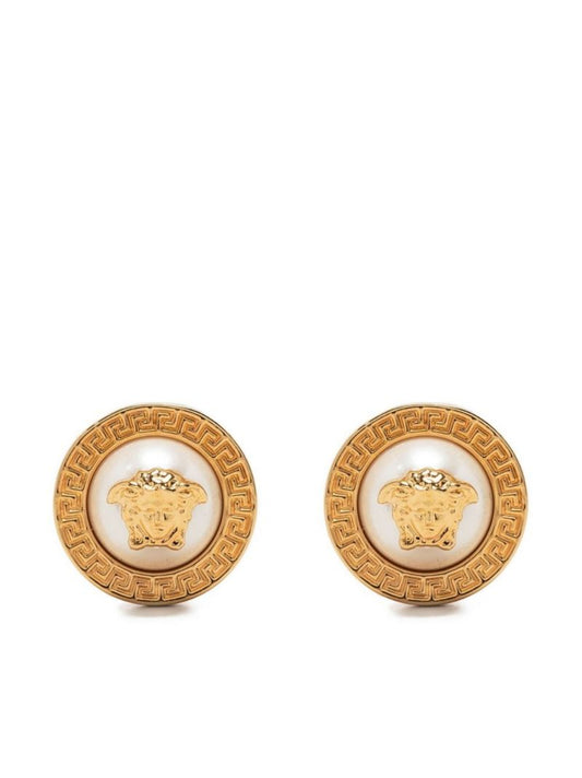 Gold-tone Medusa Pearl Stud Earrings