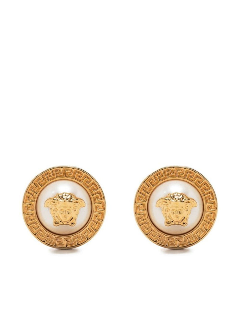 Gold-tone Medusa Pearl Stud Earrings