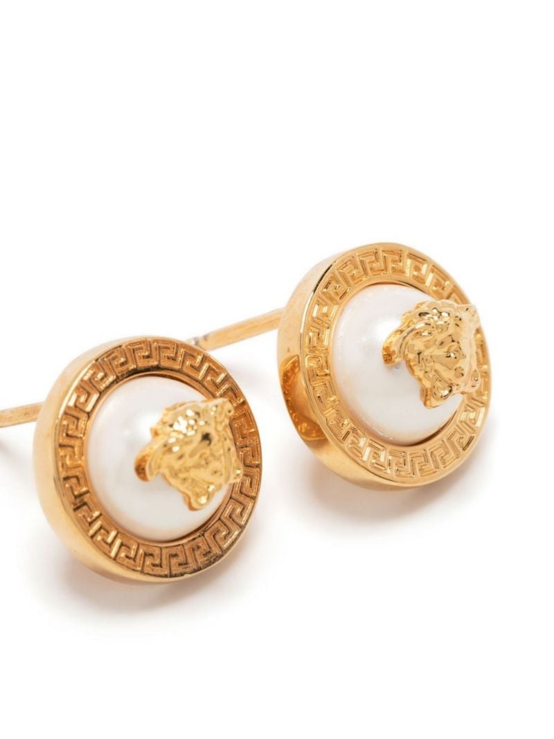 Gold-tone Medusa Pearl Stud Earrings