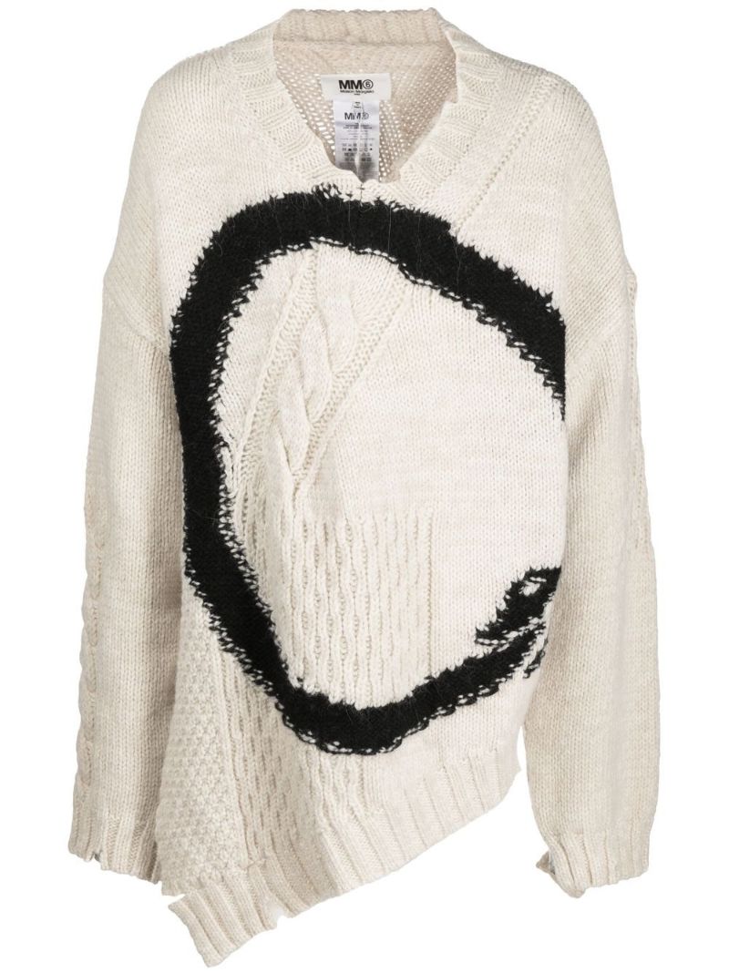 White Circle Logo Cable-knit Sweater