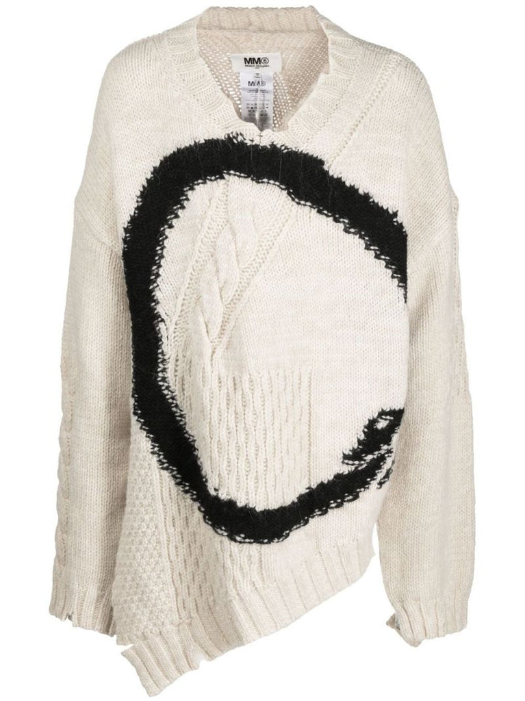 White Circle Logo Cable-knit Sweater