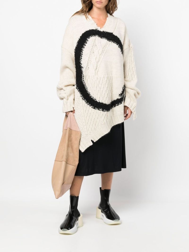 White Circle Logo Cable-knit Sweater