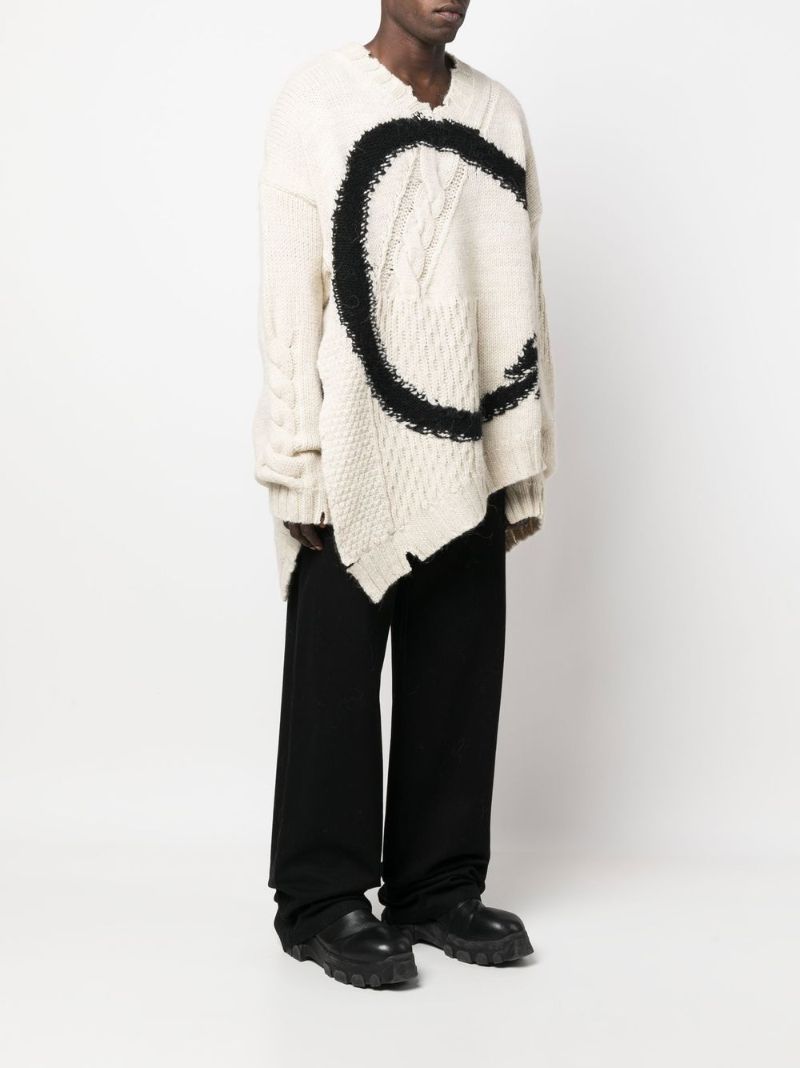 White Circle Logo Cable-knit Sweater