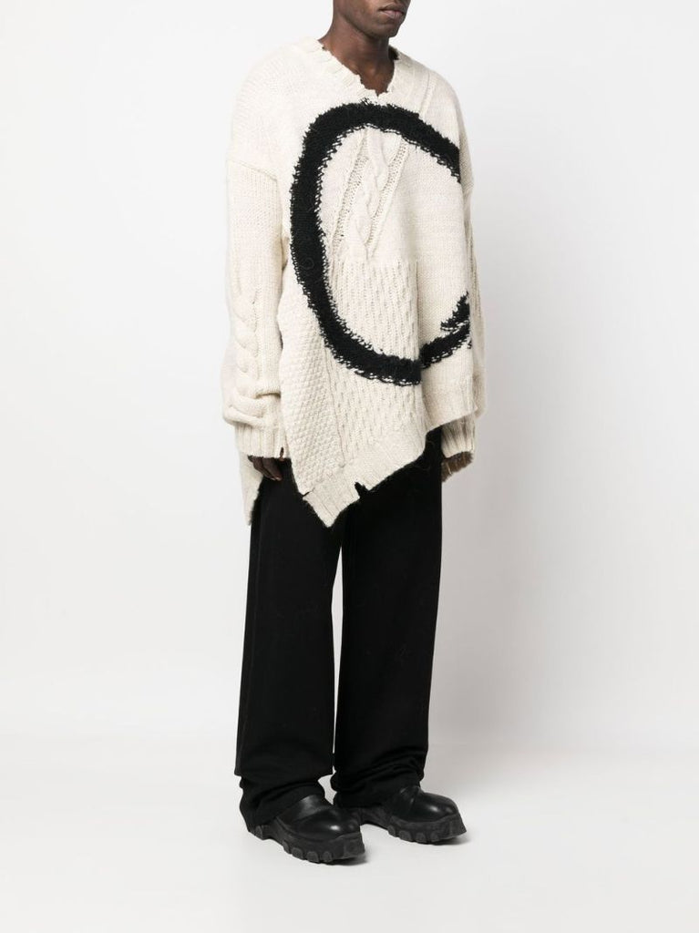 White Circle Logo Cable-knit Sweater