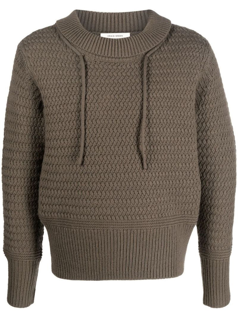 Brown Drawstring Roll-neck Knitted Sweater