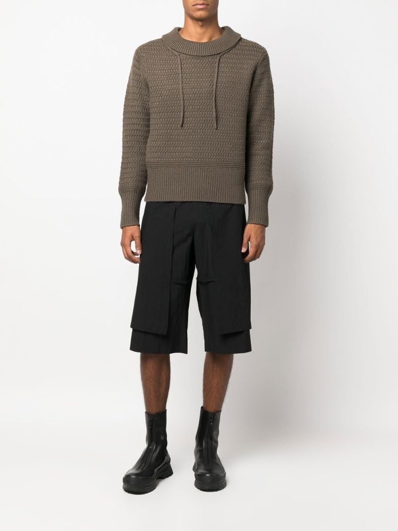 Brown Drawstring Roll-neck Knitted Sweater