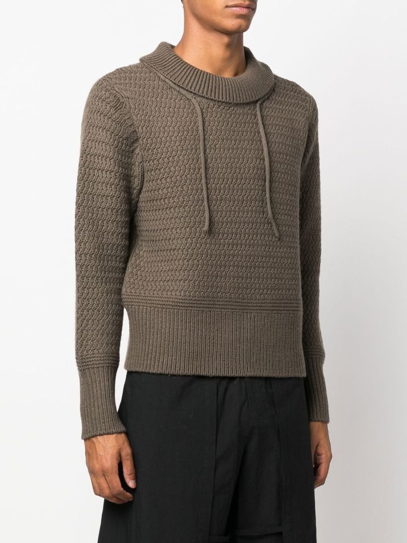 Brown Drawstring Roll-neck Knitted Sweater