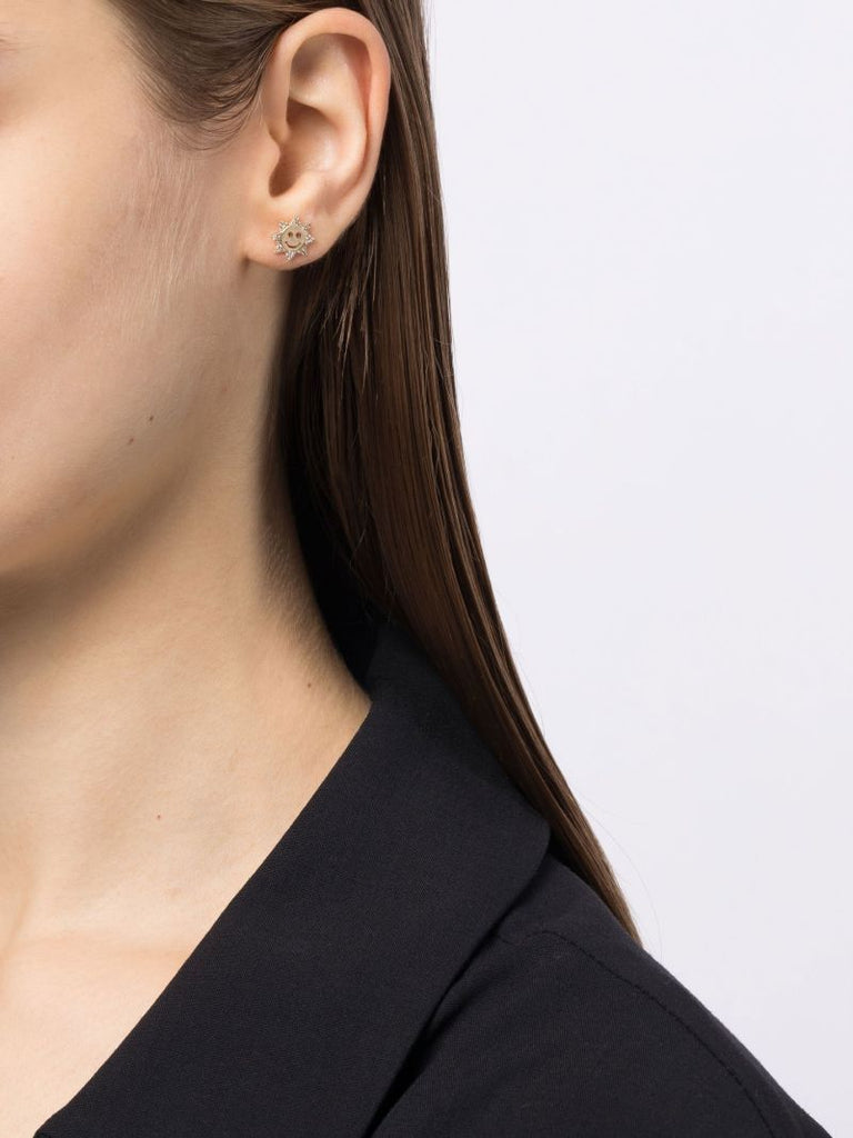 14k Yellow Gold Diamond Happy Face Stud Earring