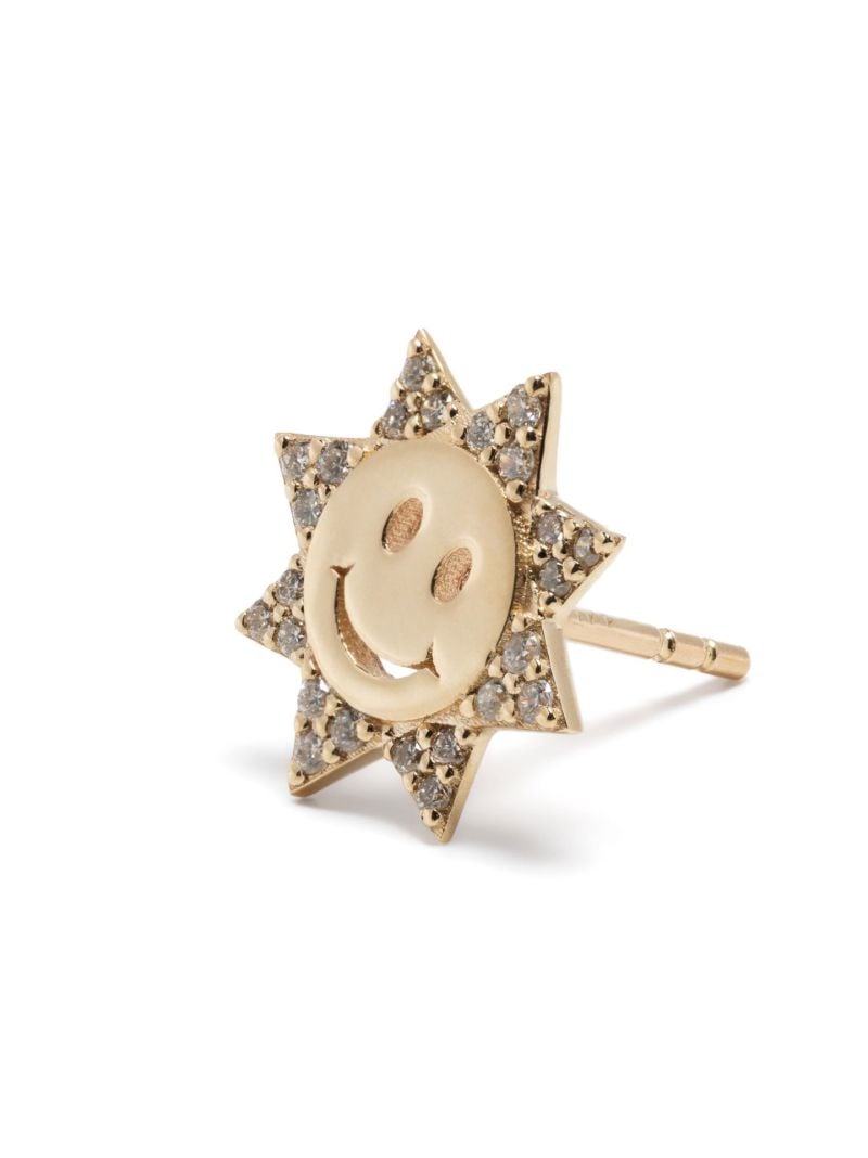14k Yellow Gold Diamond Happy Face Stud Earring