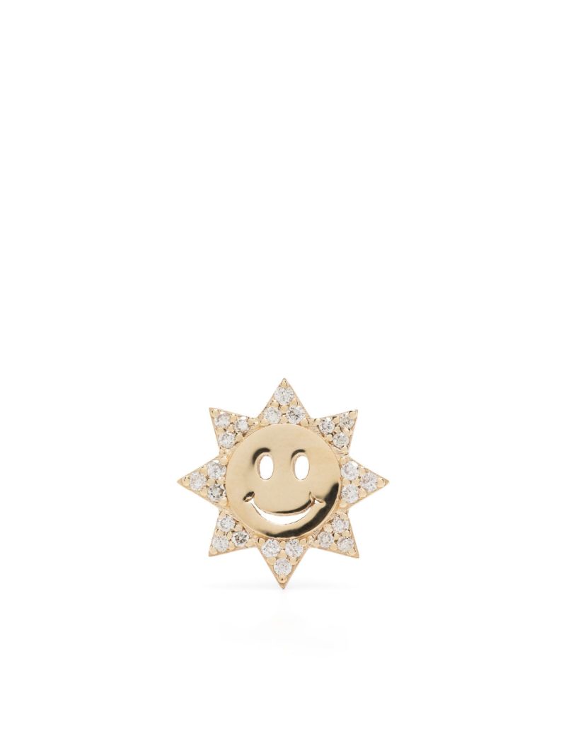 14k Yellow Gold Diamond Happy Face Stud Earring