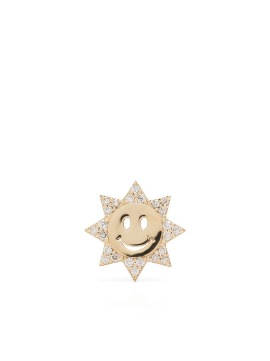 14k Yellow Gold Diamond Happy Face Stud Earring