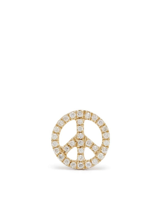 14k Yellow Gold Peace Diamond Stud Earring