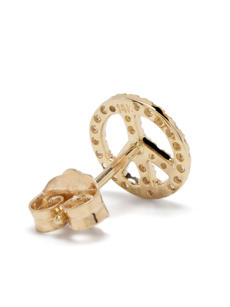 14k Yellow Gold Peace Diamond Stud Earring