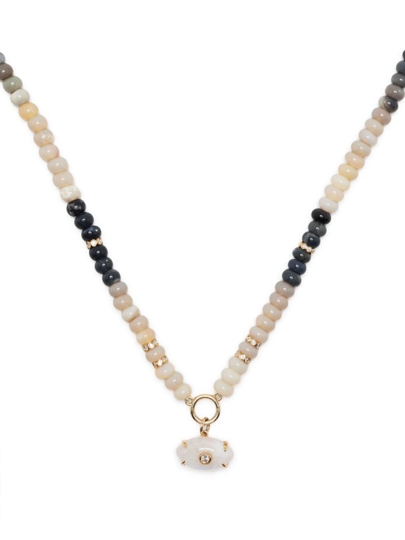 14k Yellow Gold Diamond and Opal Beaded Necklace
