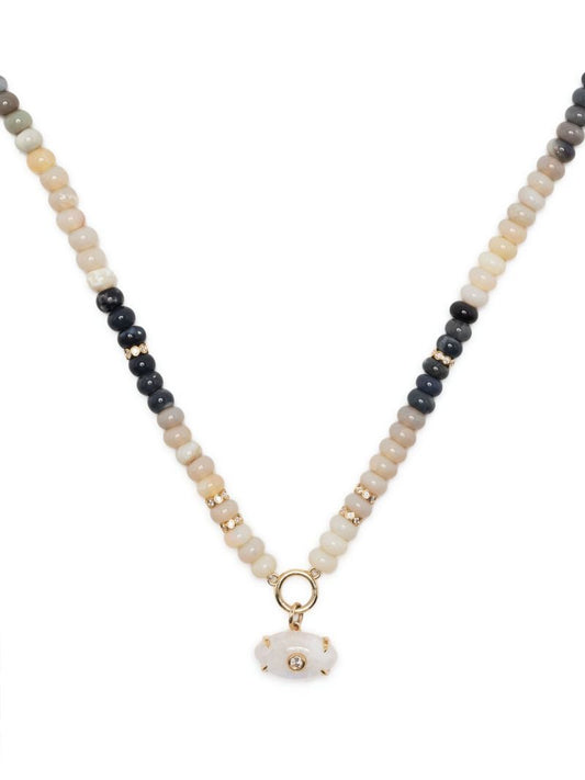 14k Yellow Gold Diamond and Opal Beaded Necklace