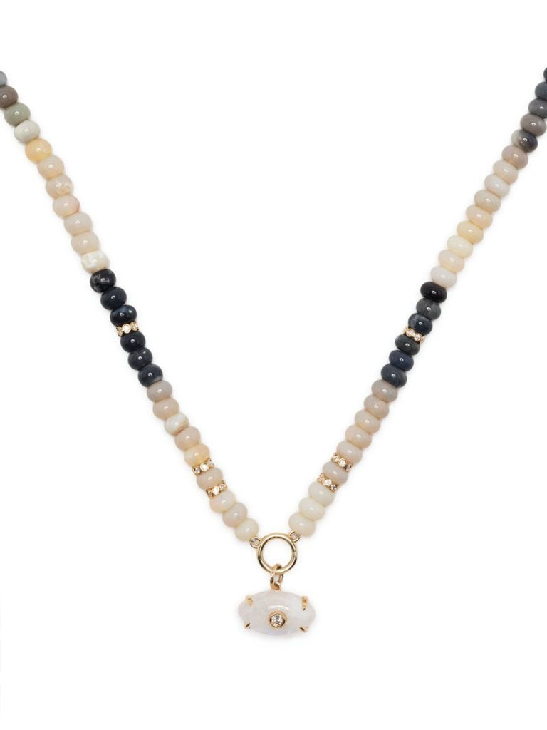 14k Yellow Gold Diamond and Opal Beaded Necklace