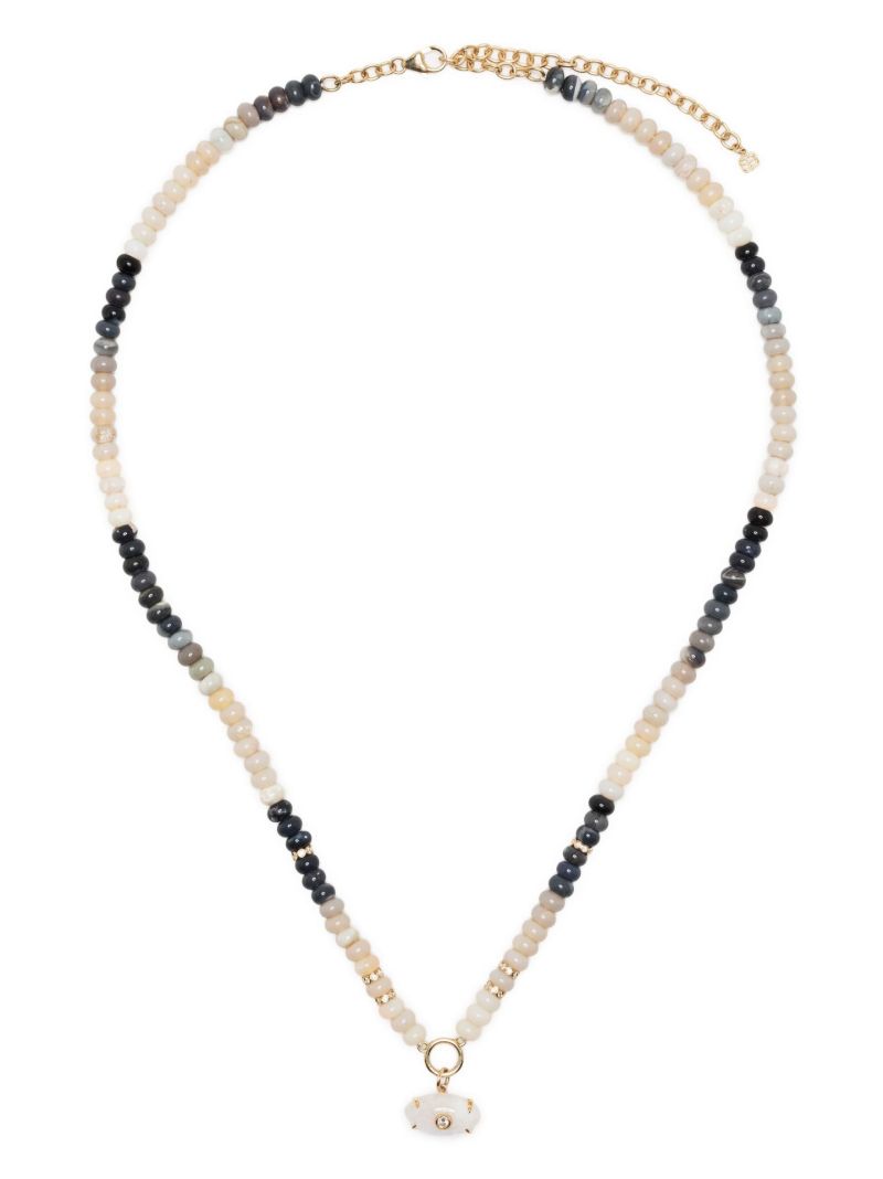 14k Yellow Gold Diamond and Opal Beaded Necklace