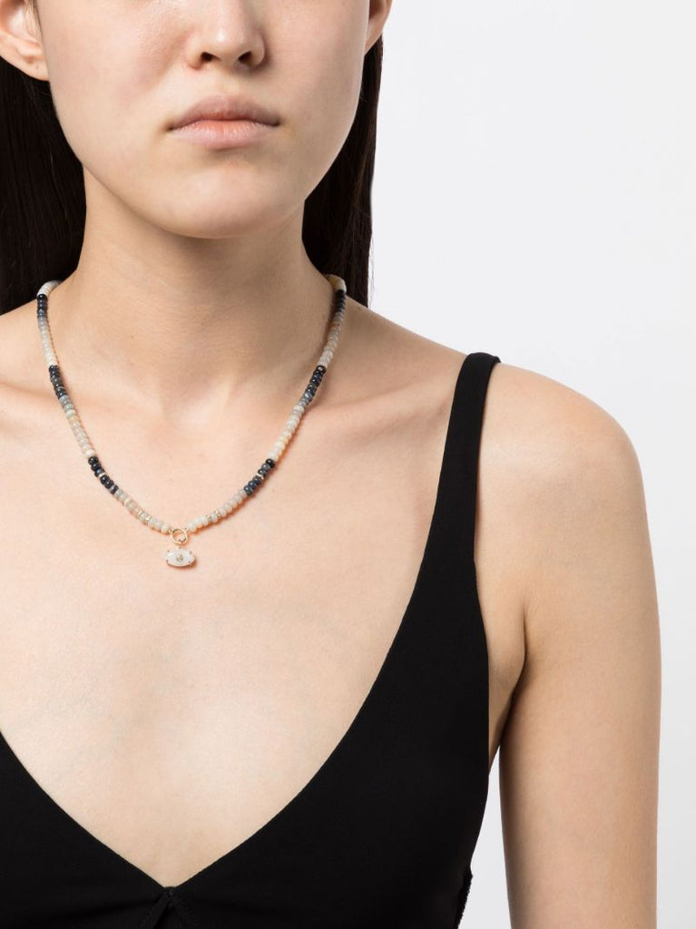 14k Yellow Gold Diamond and Opal Beaded Necklace