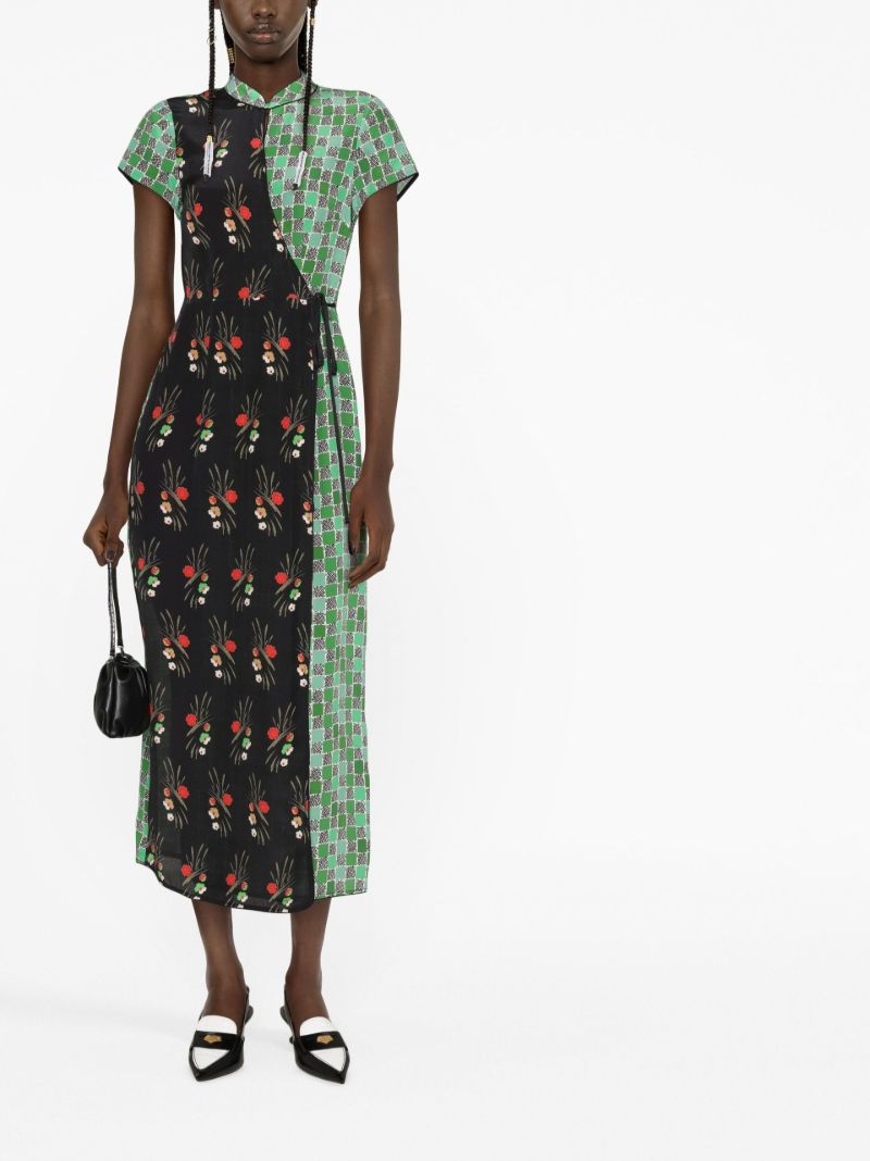 Green Carole Patchwork Midi Dress