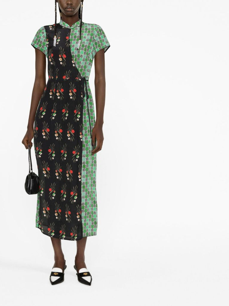 Green Carole Patchwork Midi Dress