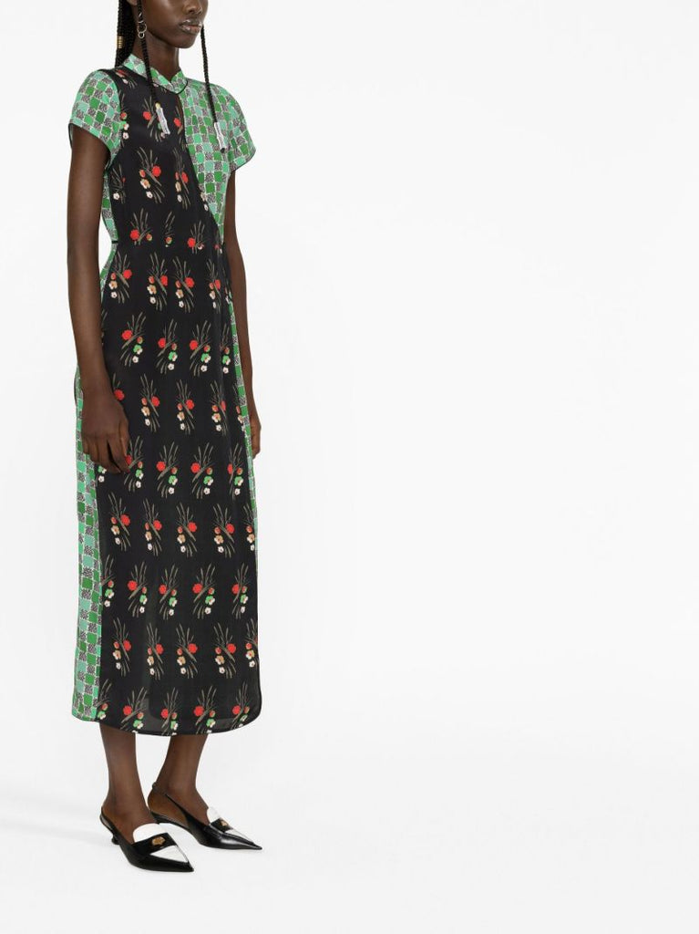 Green Carole Patchwork Midi Dress