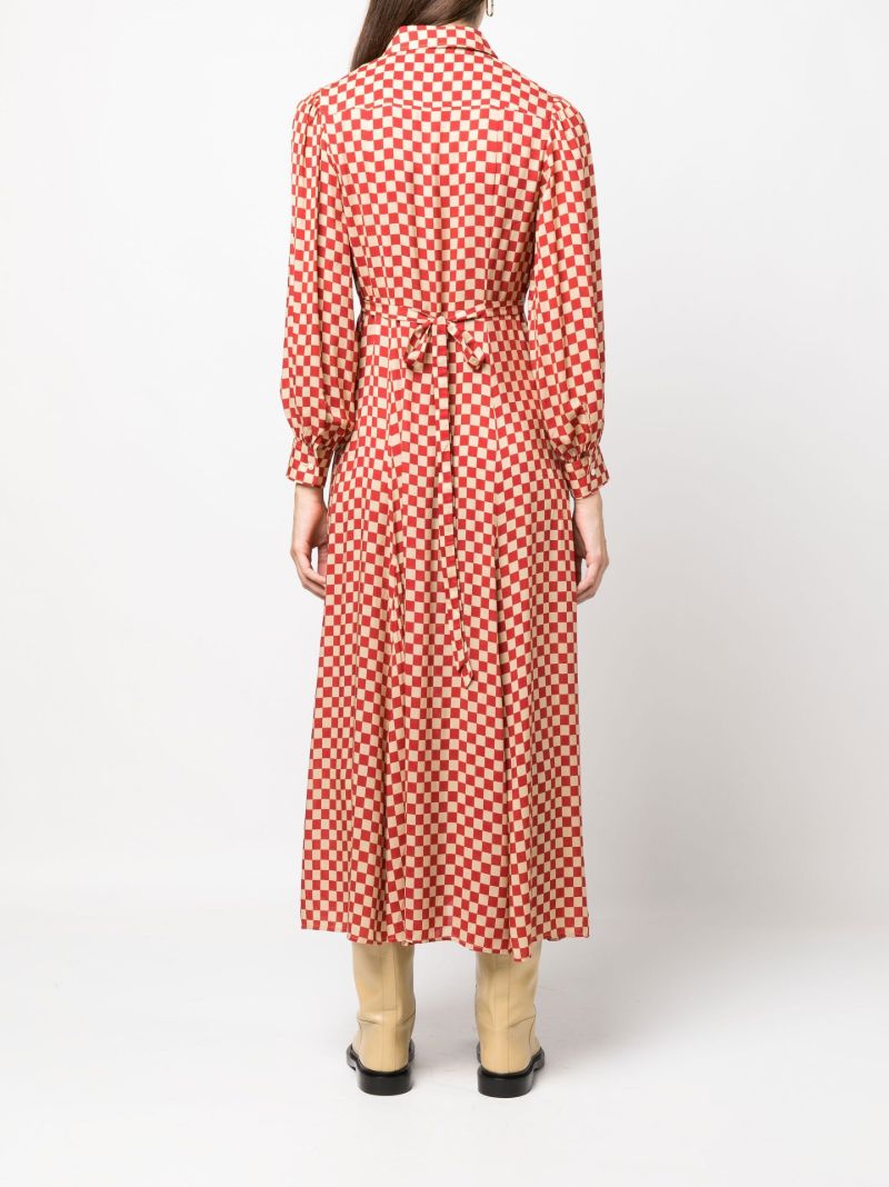 Red and Neutral Maddison Checkerboard Print Midi Dress