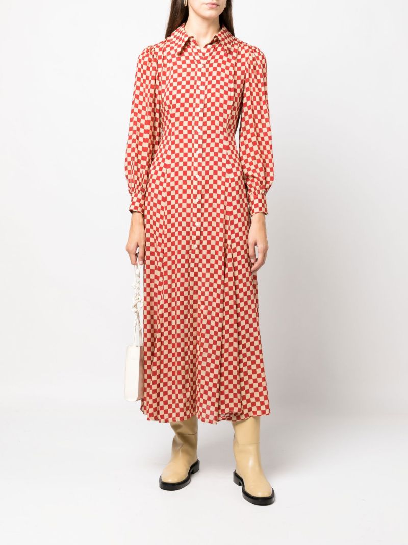 Red and Neutral Maddison Checkerboard Print Midi Dress