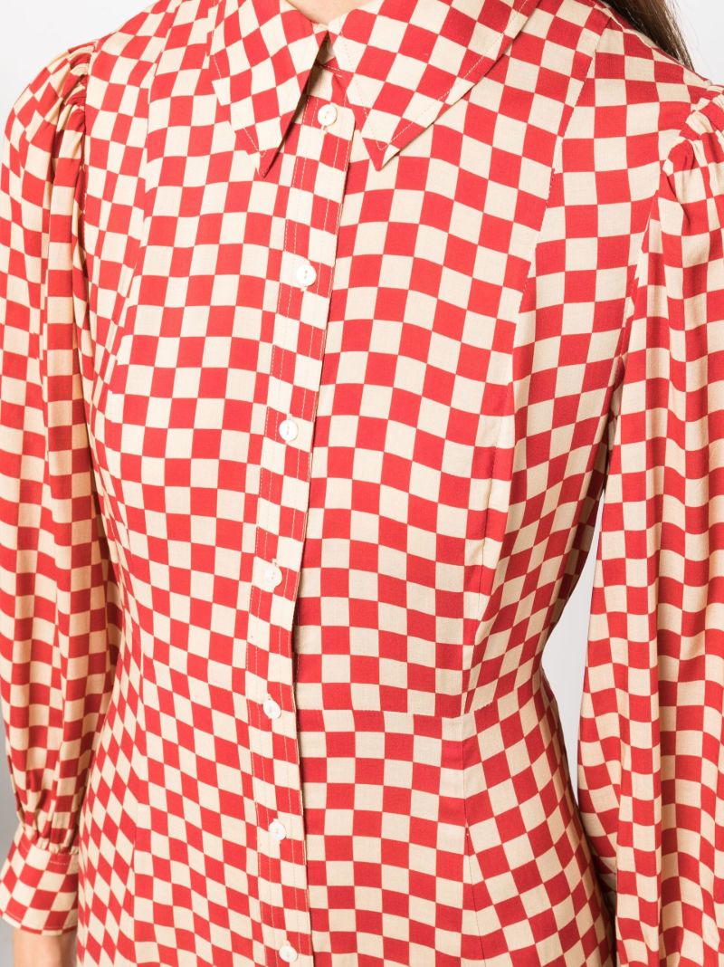 Red and Neutral Maddison Checkerboard Print Midi Dress