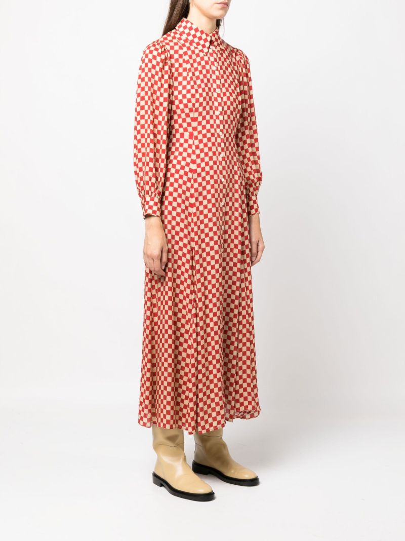 Red and Neutral Maddison Checkerboard Print Midi Dress