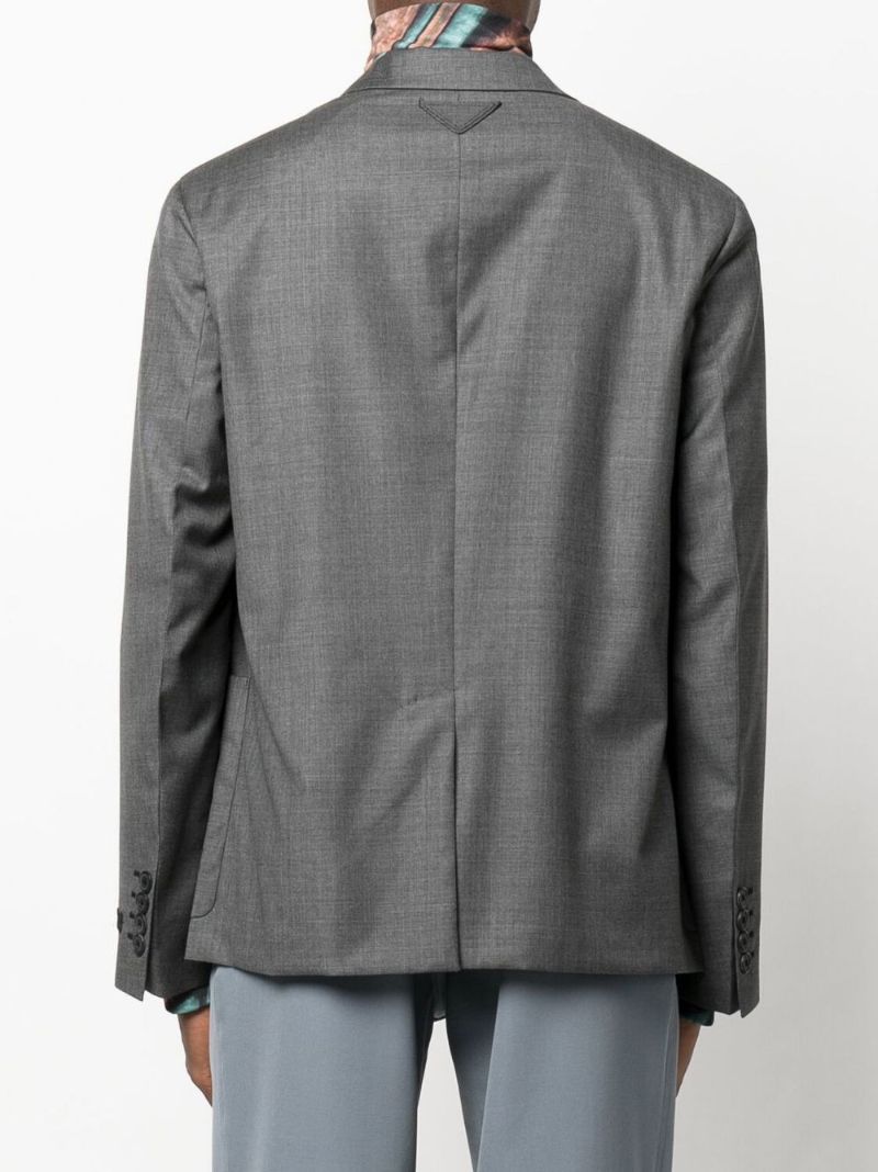 Grey Single-breasted Wool Blazer