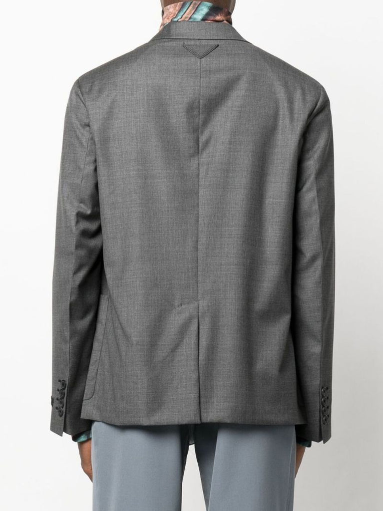 Grey Single-breasted Wool Blazer