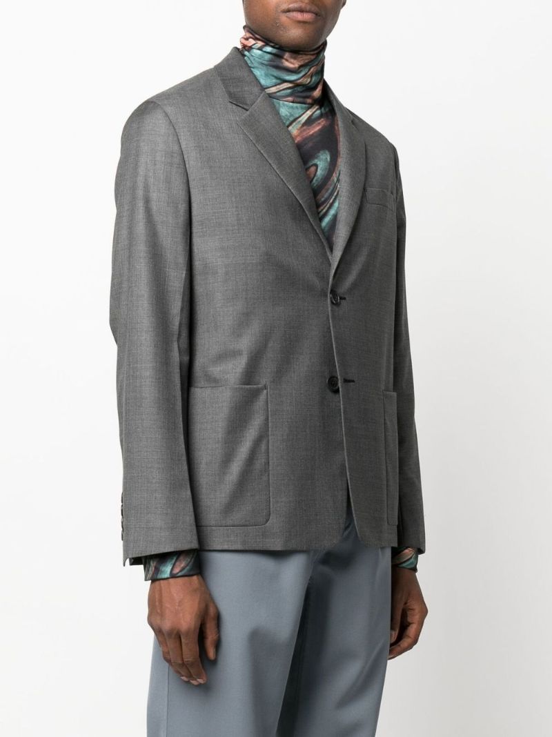 Grey Single-breasted Wool Blazer