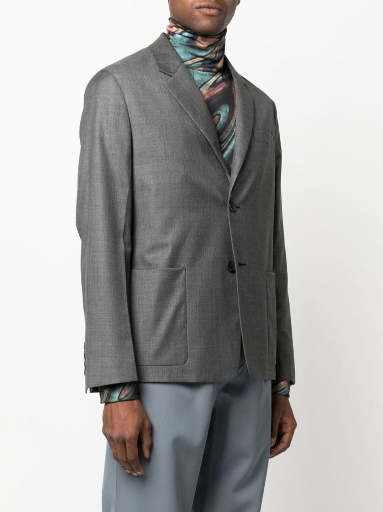 Grey Single-breasted Wool Blazer